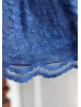 Navy Blue Lace Big Bow Knee Length Flower Girl Dress